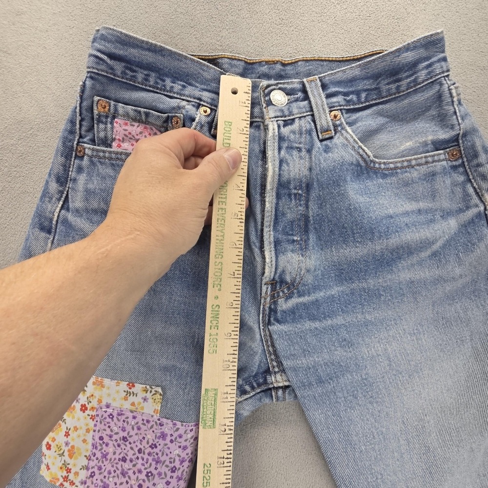 VTG Levis 501 Jeans Womens Blue Straight Floral Patch USA Raw Hem Fits 24x26 - Picture 7 of 16